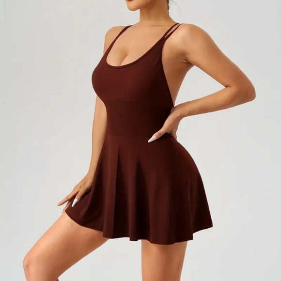 Rubylishious Seamless Cross-Back Tennis Dress with Built-in Shorts, Scoop Neck, - Picture 6 of 9